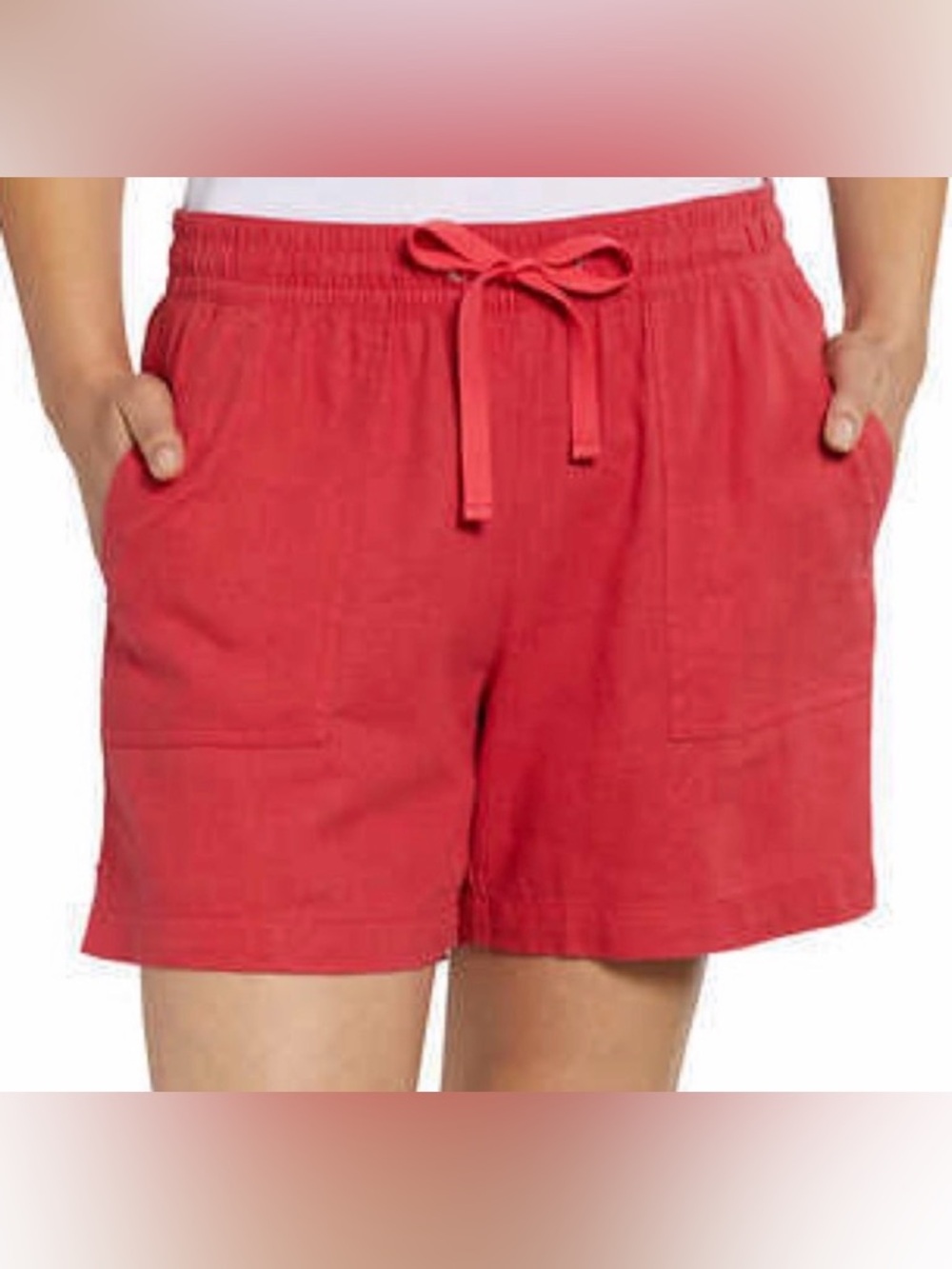 Linen Red Shorts Drawstring Nautica Pockets S